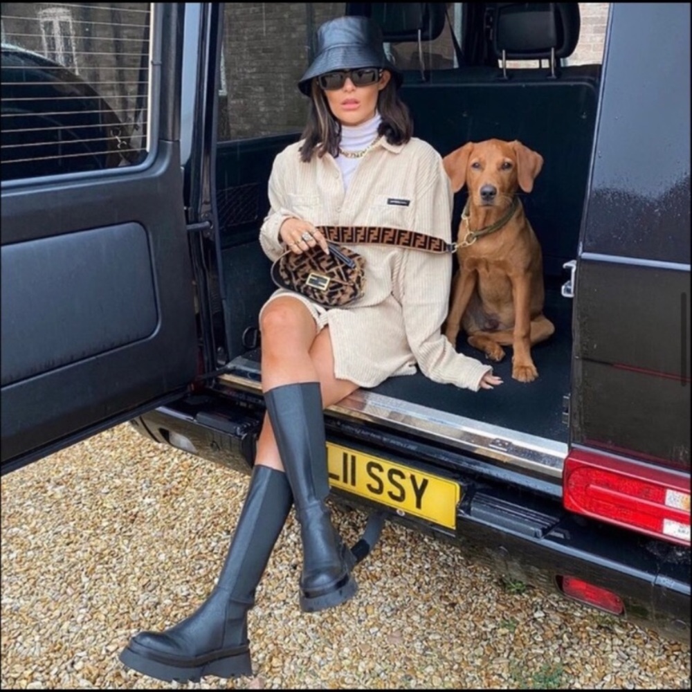 Zara black leather platform knee high boots